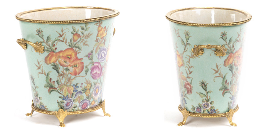 Фарфоровое кашпо с бронзовой каймой Turquoise Garden