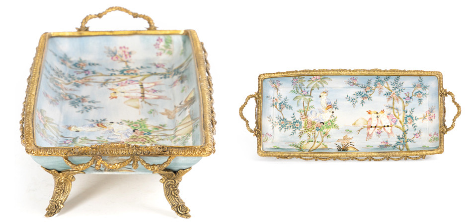 Фарфоровый поднос с бронзовыми элементами Blue Garden