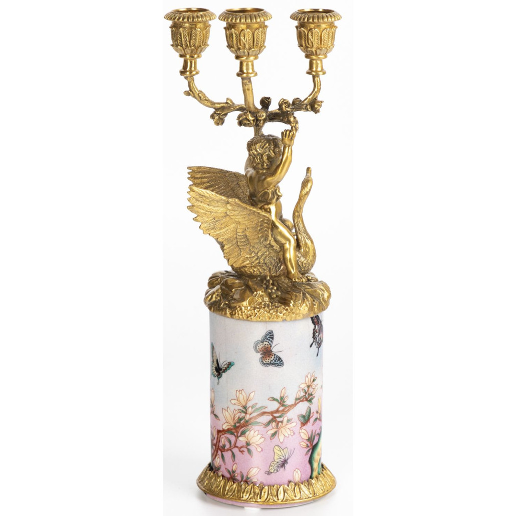 Фарфоровый подсвечник Лебедь с ангелом Asse