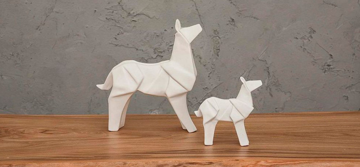 Фигурка в виде оригами керамическая белая собака White Dog
