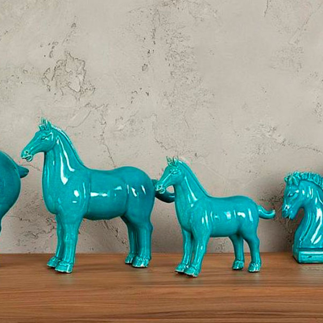 Фигурка керамика синяя лошадь большая Blue Horse