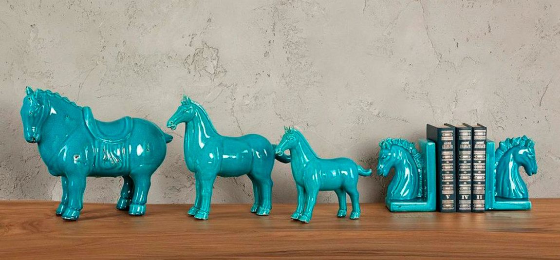 Фигурка керамика синяя лошадь большая Blue Horse