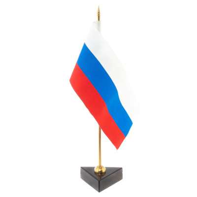 Флагшток настольный с флагом России из камня обсидиан Stone Flagpole