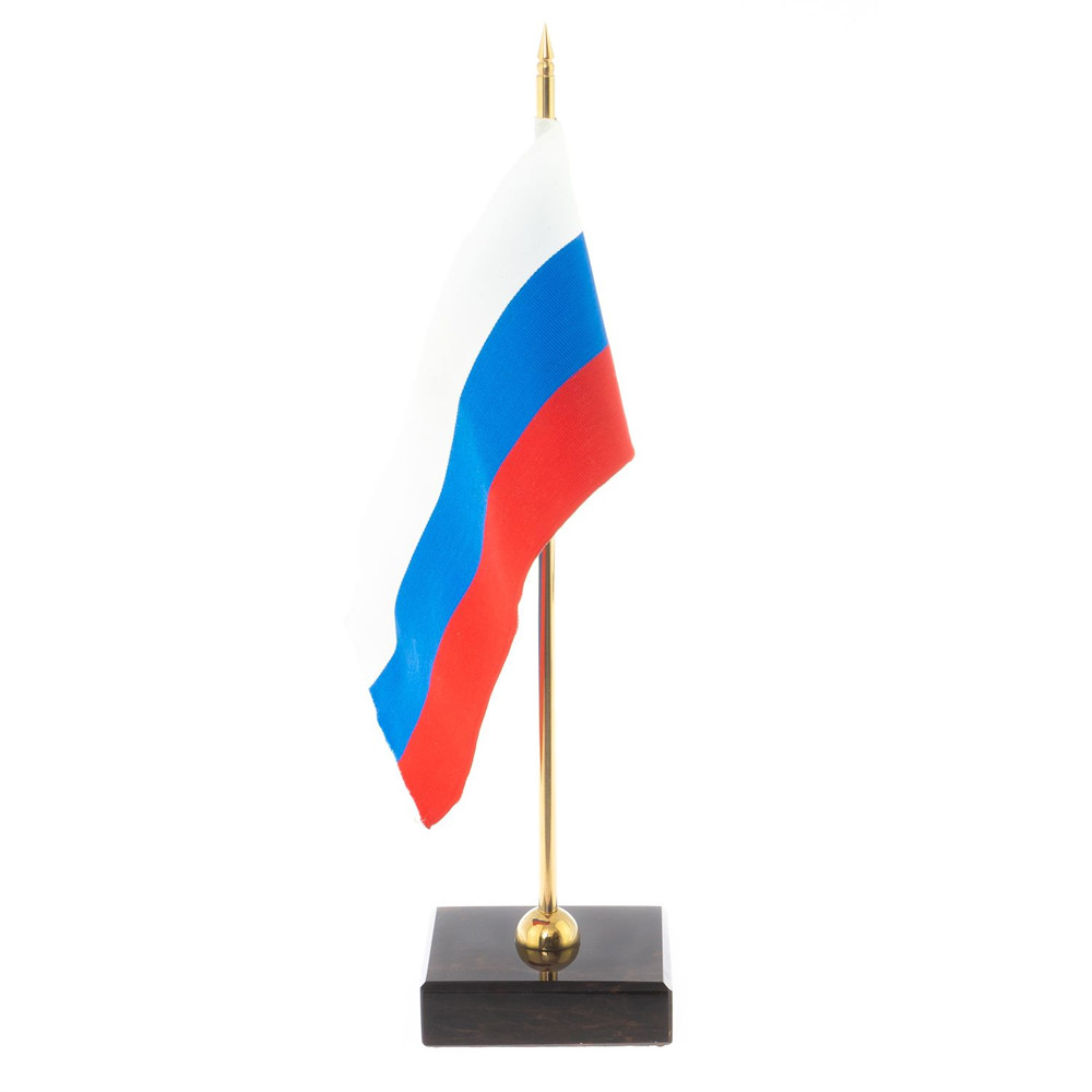 Флагшток настольный с флагом России из камня обсидиан Stone Flagpole
