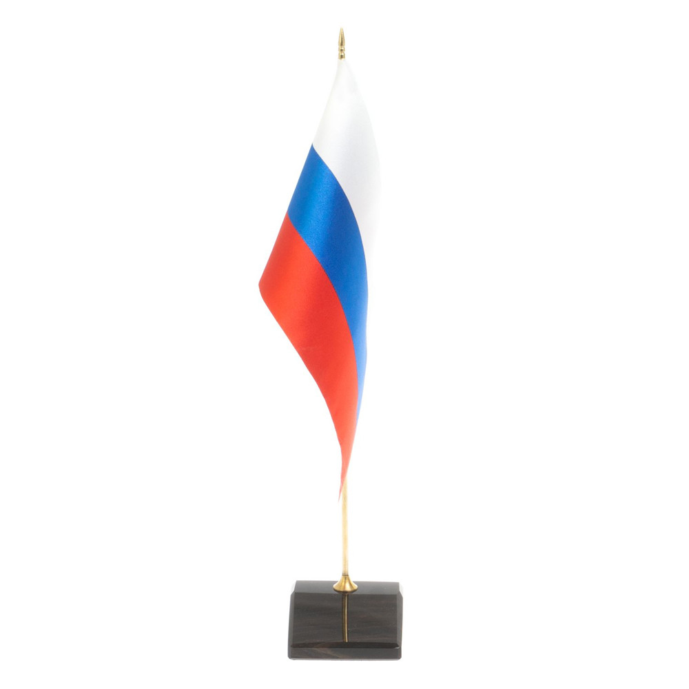 Флагшток настольный с флагом России из камня обсидиан Stone Flagpole