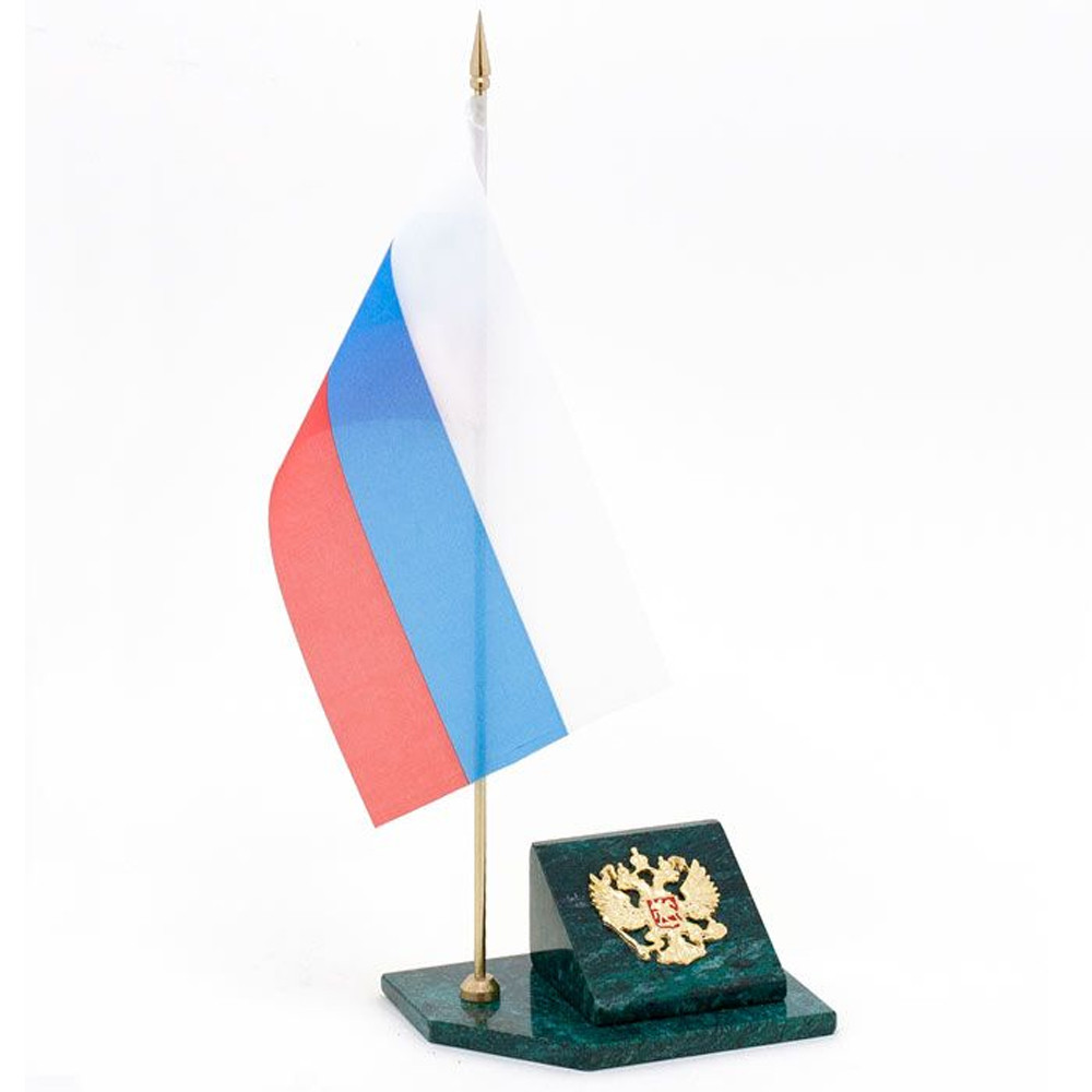 Флагшток с гербом России из натурального камня змеевик Stone Flagpole