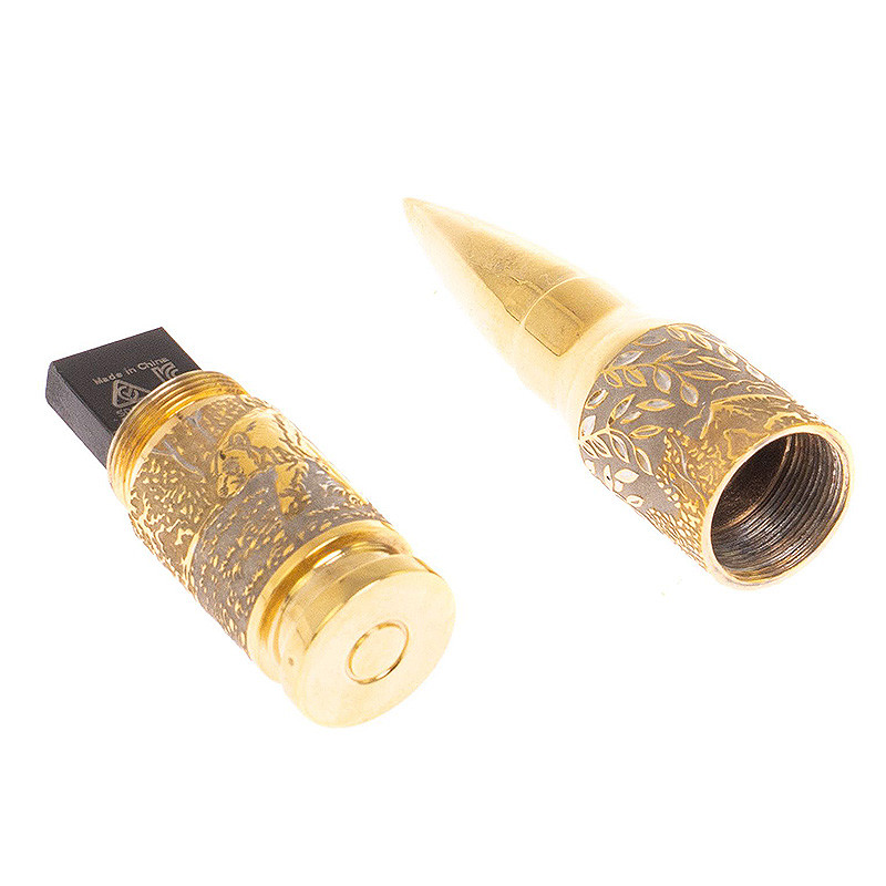 Флеш-карта USB 2.0 на 32 гб в виде пули с гравировкой природы в подарочной коробке Metal Flash Drive
