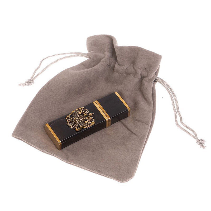 Флешка на 16 гб с декоративной металлической вставкой Герба РФ из натурального камня Обсидиан Черный Stone Flash Drive