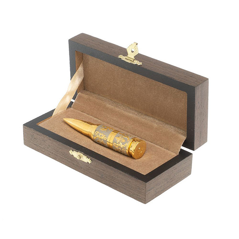 Флешка на 32 гб в виде патрона с гравировкой Герба РФ в подарочной коробке Metal Flash Drive