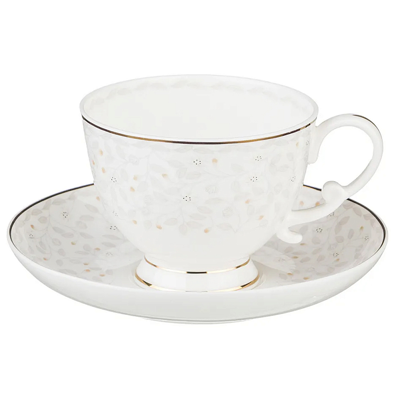Чайная пара белого цвета из фарфора 250 мл Floral Charm