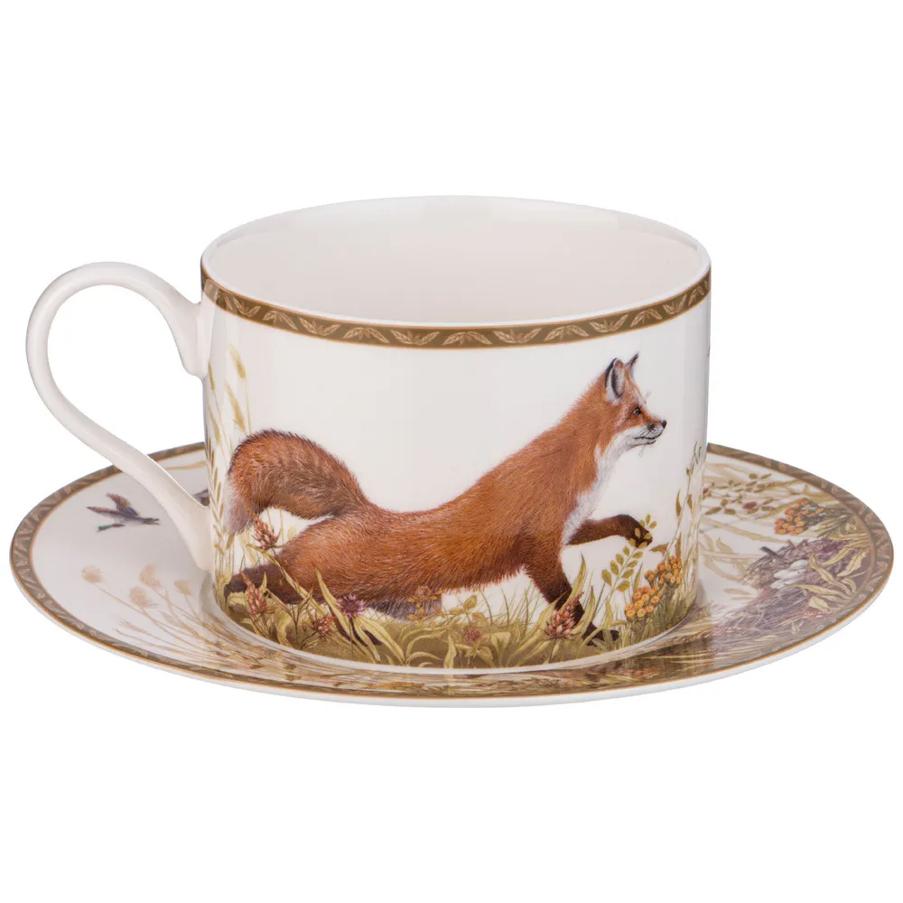 Чайная пара из фарфора с изображением утки и лисы 300 мл Hunting Porcelain Collection