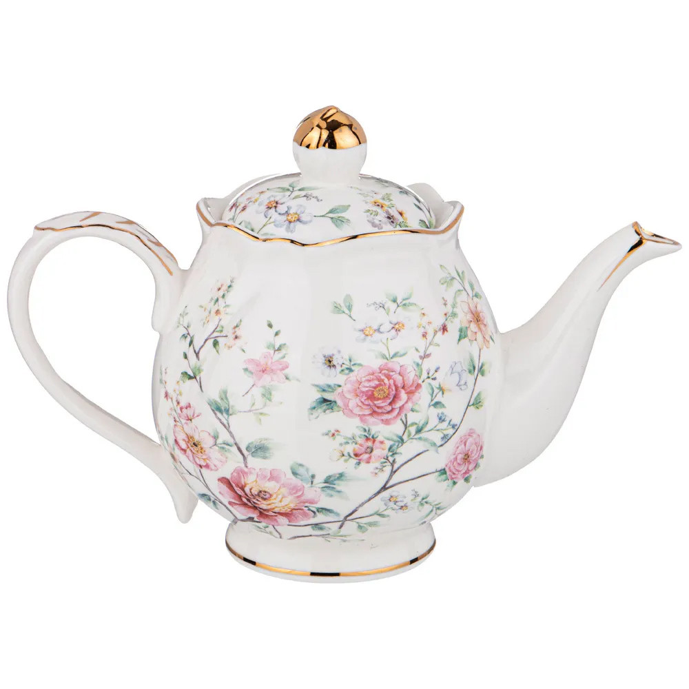 Чайник из фарфора белый с цветочным принтом Flower Porcelain Collection