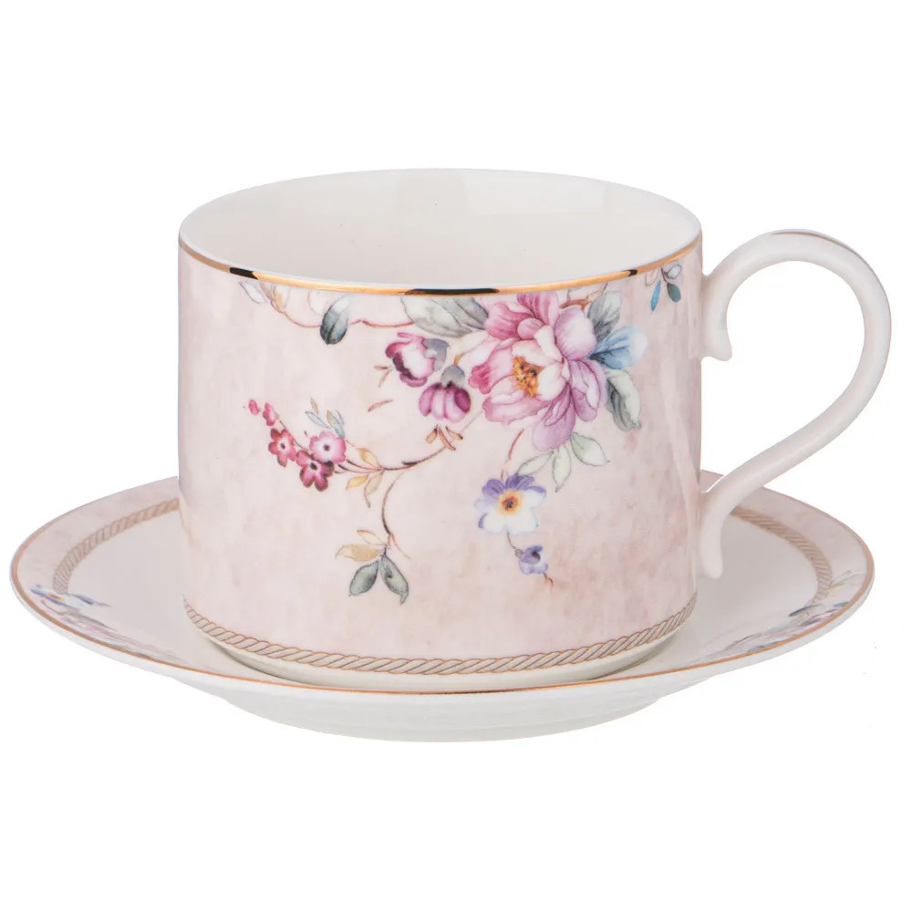 Чайный набор из фарфора с цветочным принтом на 6 персон 12 предметов Flower Porcelain Collection