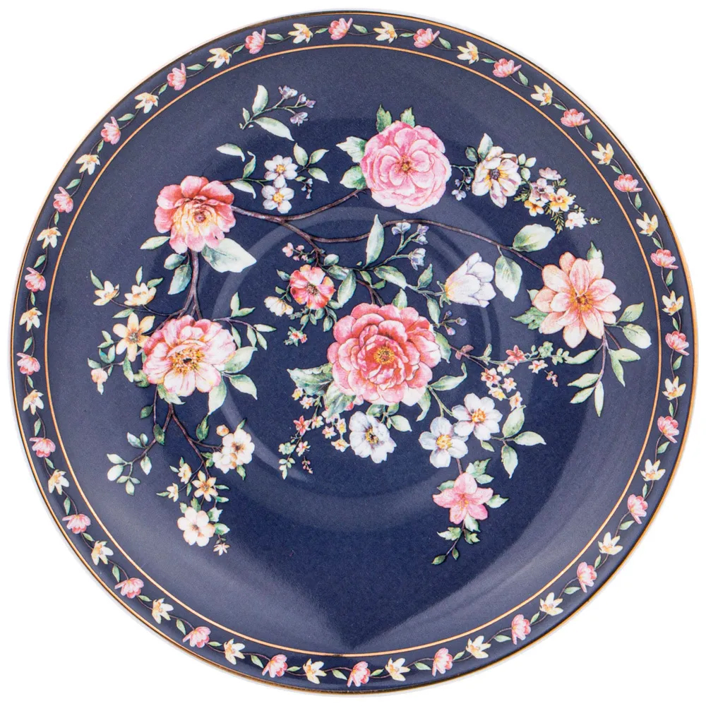 Чайный набор из фарфора синий на 6 персон 12 предметов Flower Porcelain Collection