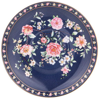 Чайный набор из фарфора синий на 6 персон 12 предметов Flower Porcelain Collection