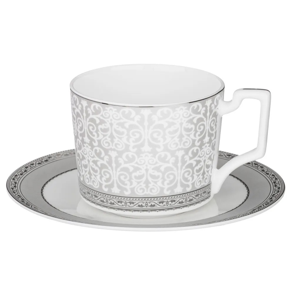 Чайный набор серо-белого цвета из фарфора на 6 персон 12 предметов 250 мл Royal Porcelain Collection