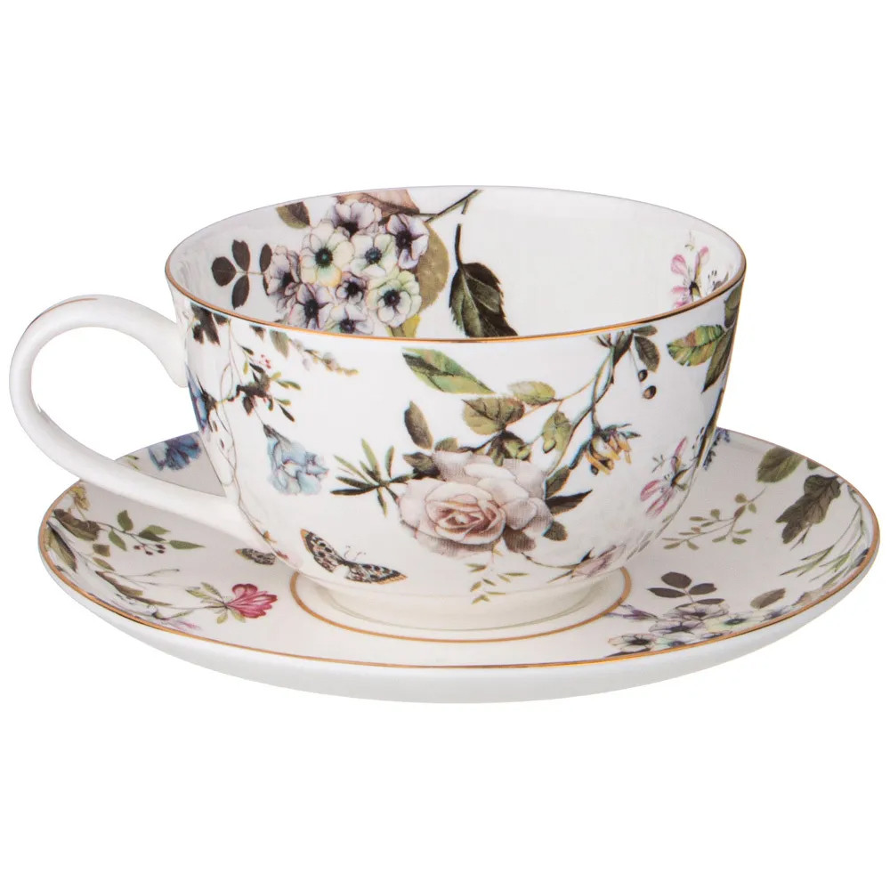 Чайный сервиз из фарфора белый с рисунком цветов на 6 персон 14 предметов Garden Whisper Porcelain Set