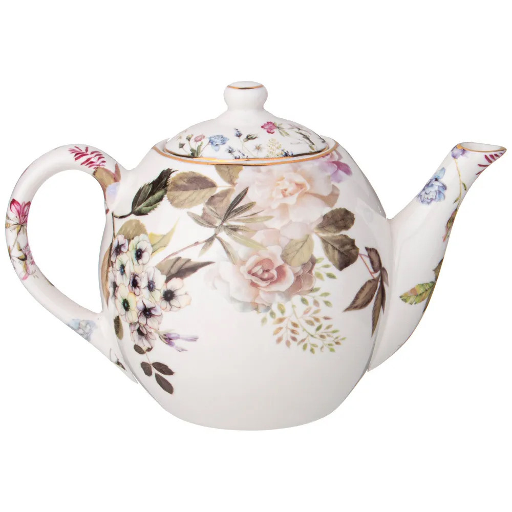 Чайный сервиз из фарфора белый с рисунком цветов на 6 персон 14 предметов Garden Whisper Porcelain Set