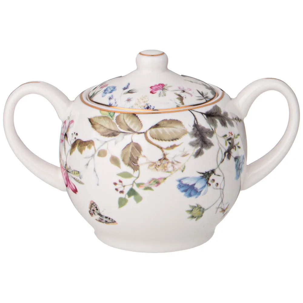 Чайный сервиз из фарфора белый с рисунком цветов на 6 персон 14 предметов Garden Whisper Porcelain Set