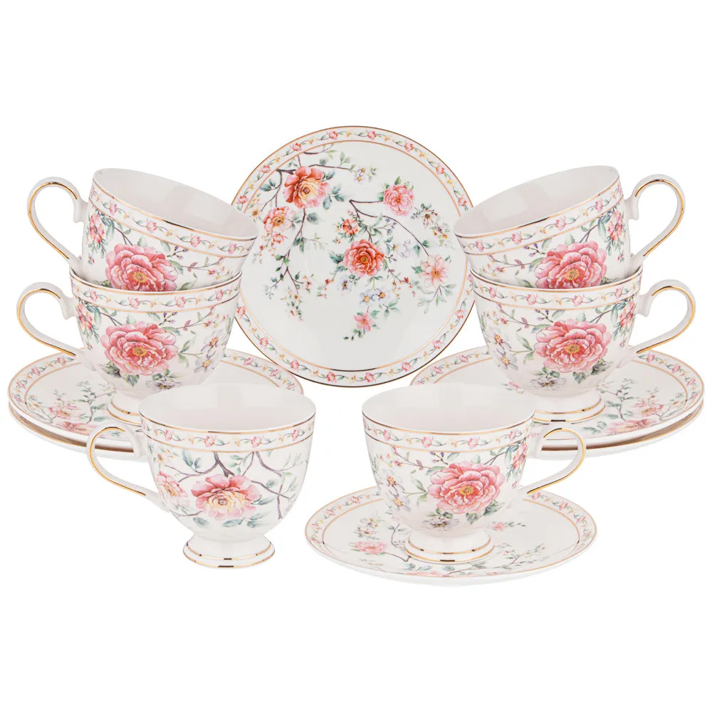 Чайный сервиз из фарфора на 6 персон 14 предметов Flower Porcelain Collection