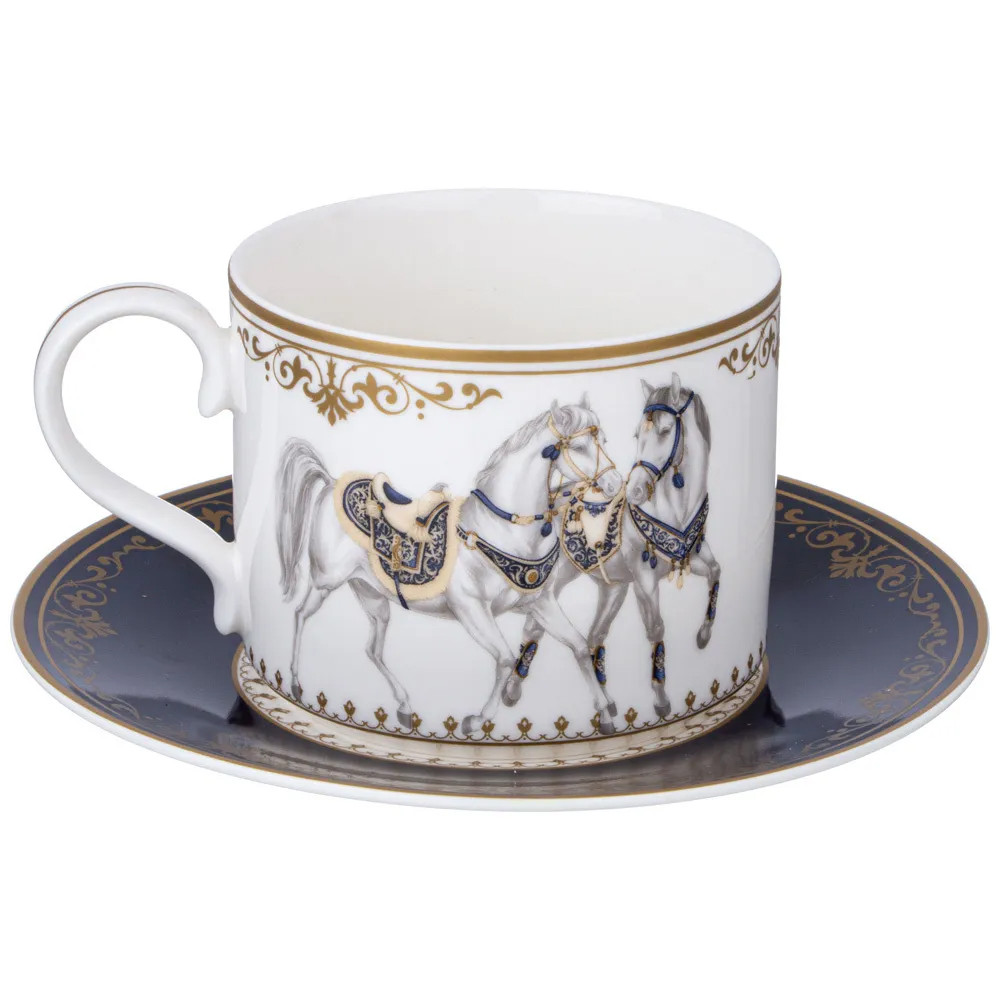 Чайный сервиз из фарфора с изображением лошадей на 6 персон 14 предметов Porcelain Horse Set