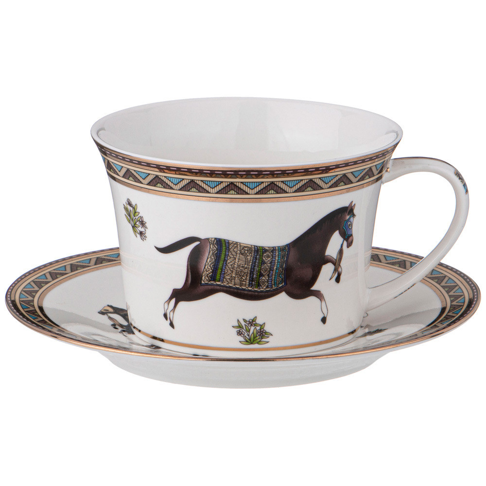 Чайный сервиз из фарфора с изображением лошадей на 6 персон 15 предметов Porcelain Horse Set