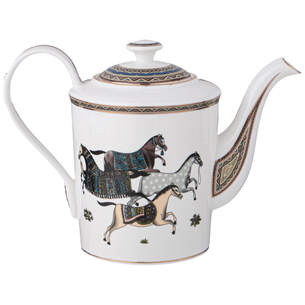 Чайный сервиз из фарфора с изображением лошадей на 6 персон 15 предметов Porcelain Horse Set