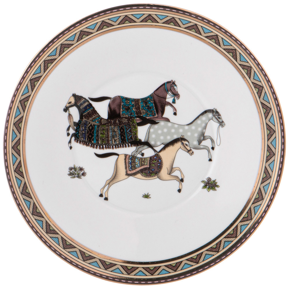 Чайный сервиз из фарфора с изображением лошадей на 6 персон 15 предметов Porcelain Horse Set