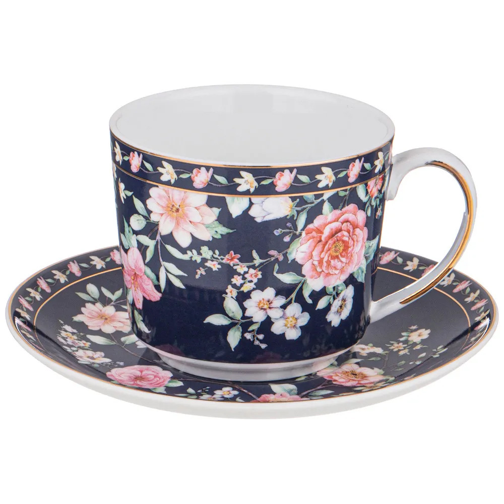 Чайный сервиз из фарфора синий на 6 персон 14 предметов Flower Porcelain Collection