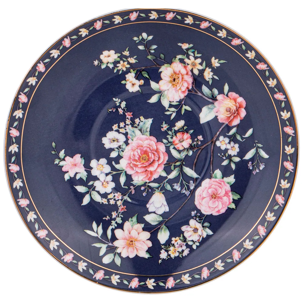 Чайный сервиз из фарфора синий на 6 персон 14 предметов Flower Porcelain Collection