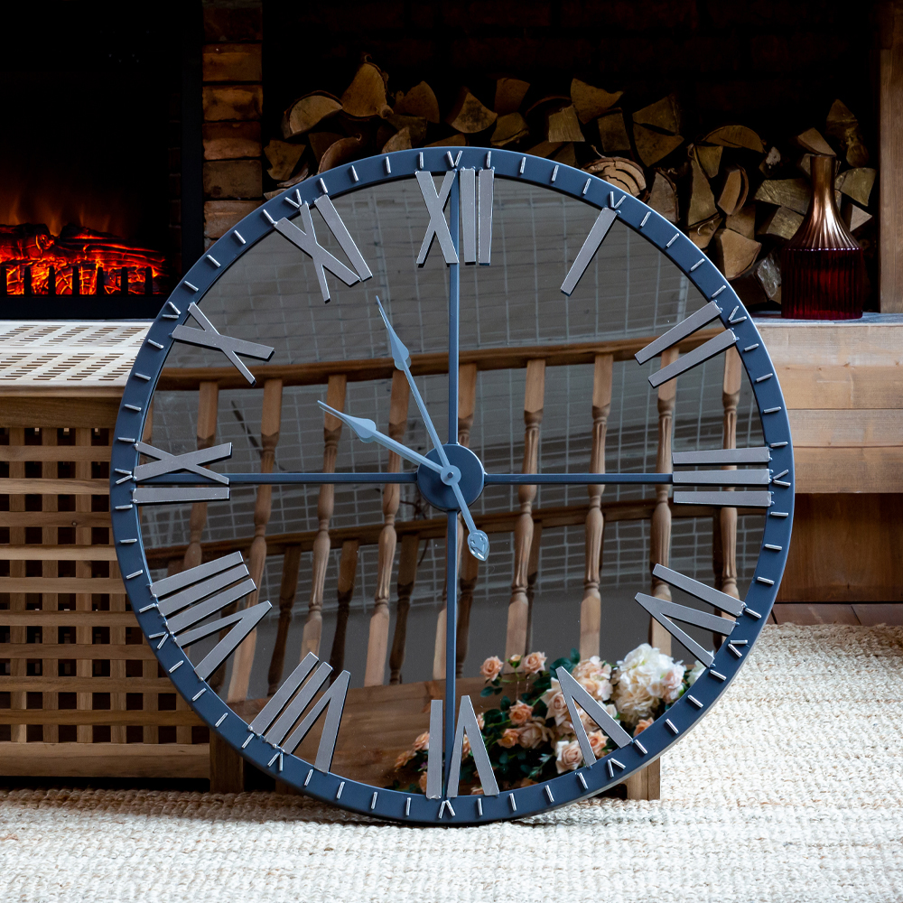 Часы настенные зеркальные с серебряным металлическим циферблатом Mirror Tower Clock