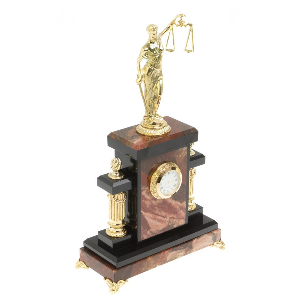 Часы настольные бронзовые из натурального камня Яшма с декором в виде Фемиды Themis Stone Clock