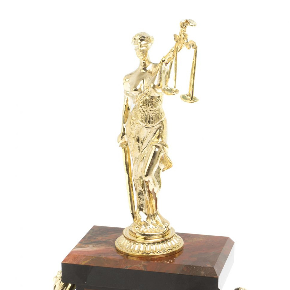 Часы настольные бронзовые из натурального камня Яшма с декором в виде Фемиды Themis Stone Clock