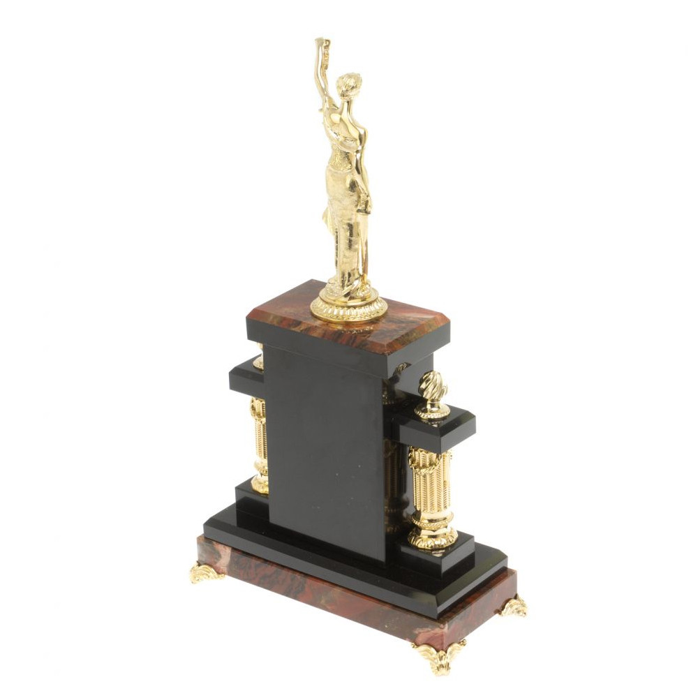 Часы настольные бронзовые из натурального камня Яшма с декором в виде Фемиды Themis Stone Clock