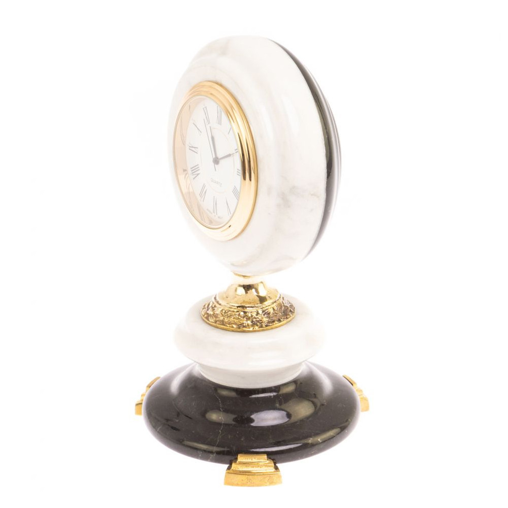 Часы настольные бронзовые из натуральных камней Мрамор и Змеевик Stone Clock