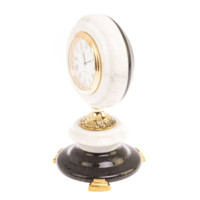 Часы настольные бронзовые из натуральных камней Мрамор и Змеевик Stone Clock