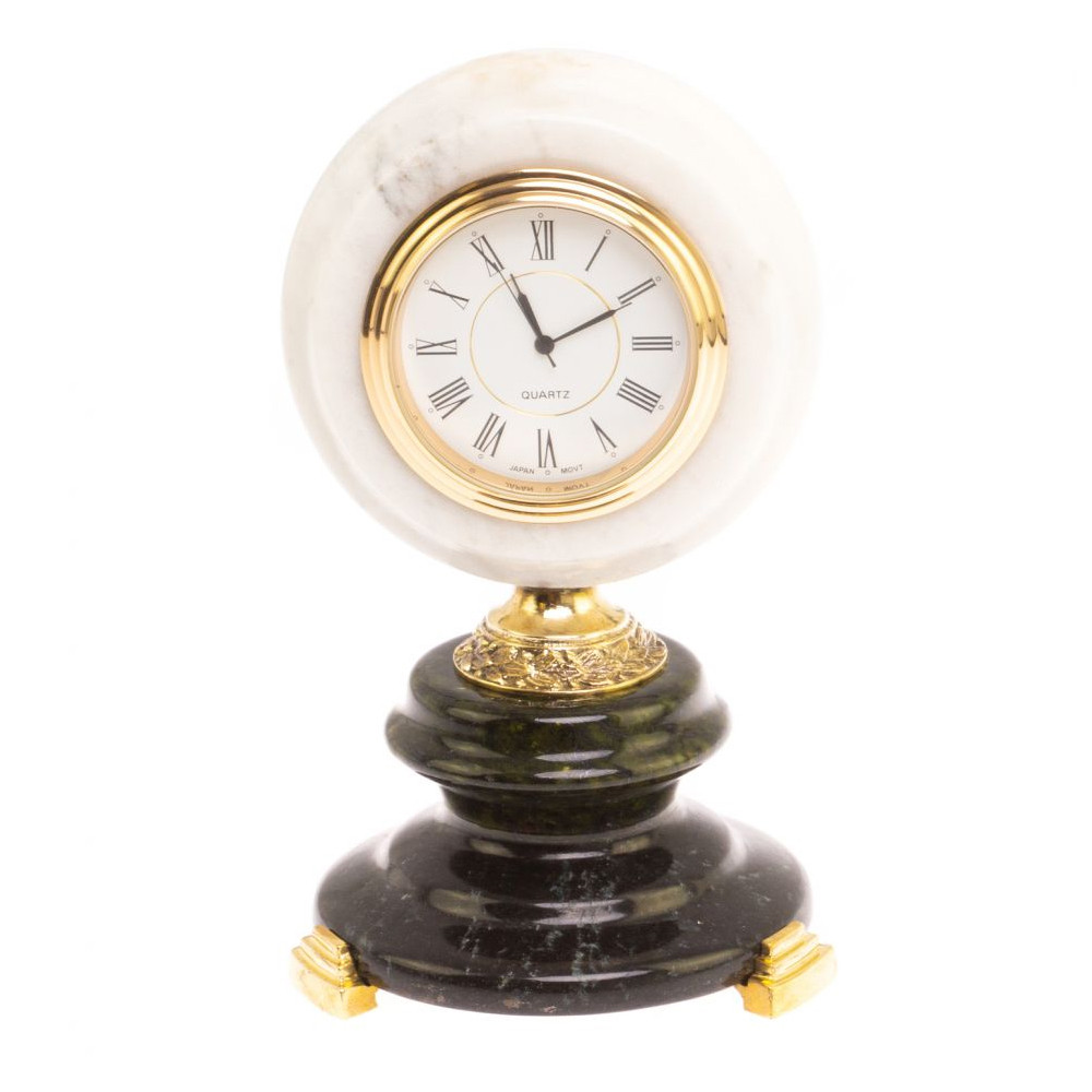 Часы настольные бронзовые из натуральных камней Мрамор и Змеевик Stone Clock