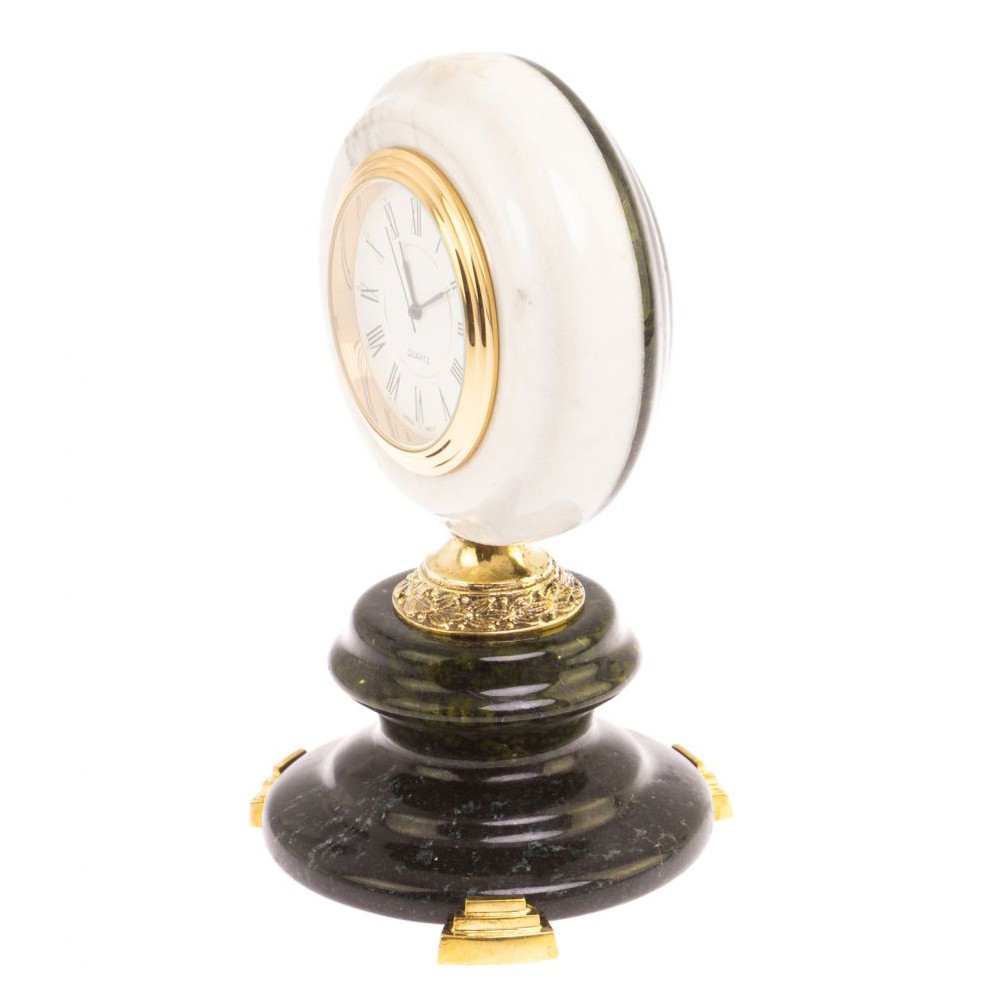Часы настольные бронзовые из натуральных камней Мрамор и Змеевик Stone Clock