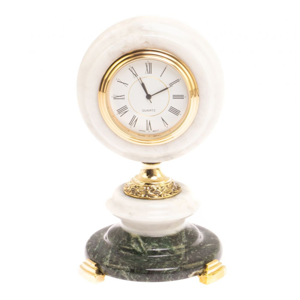 Часы настольные бронзовые из натуральных камней Мрамор и Змеевик Stone Clock
