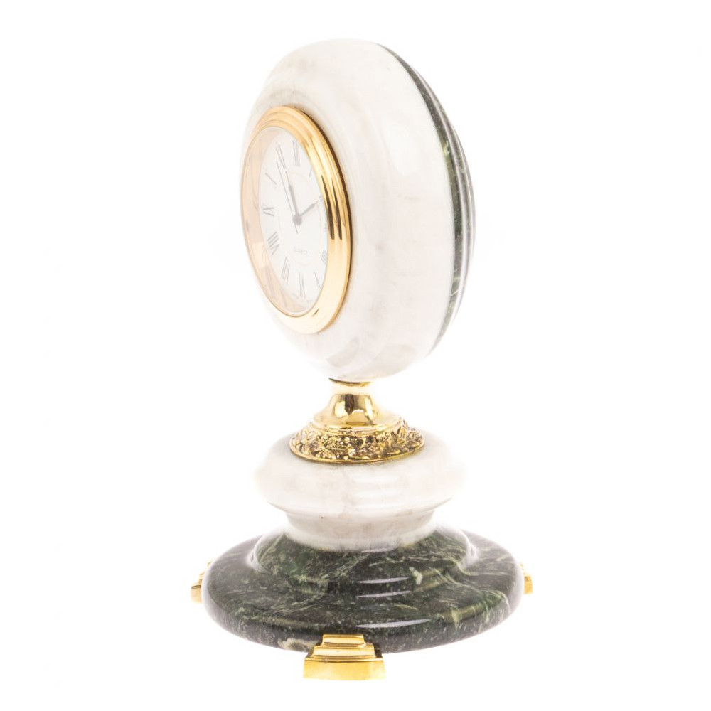 Часы настольные бронзовые из натуральных камней Мрамор и Змеевик Stone Clock
