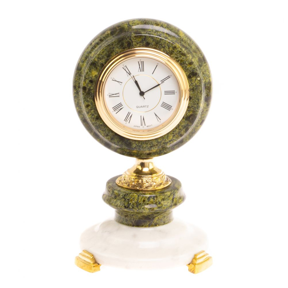 Часы настольные бронзовые из натуральных камней Мрамор и Змеевик Stone Clock