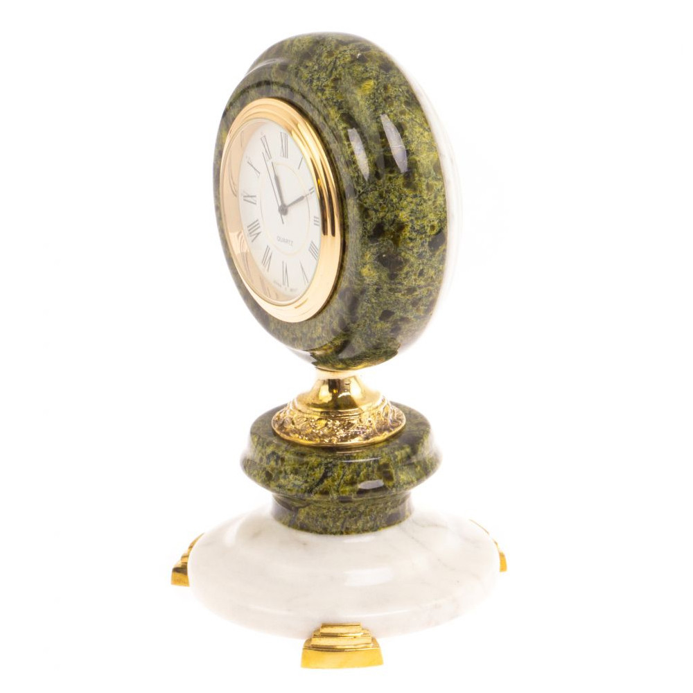 Часы настольные бронзовые из натуральных камней Мрамор и Змеевик Stone Clock