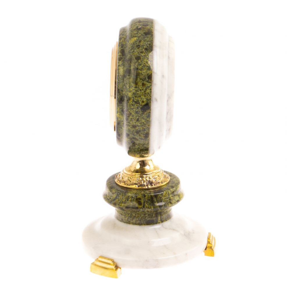 Часы настольные бронзовые из натуральных камней Мрамор и Змеевик Stone Clock