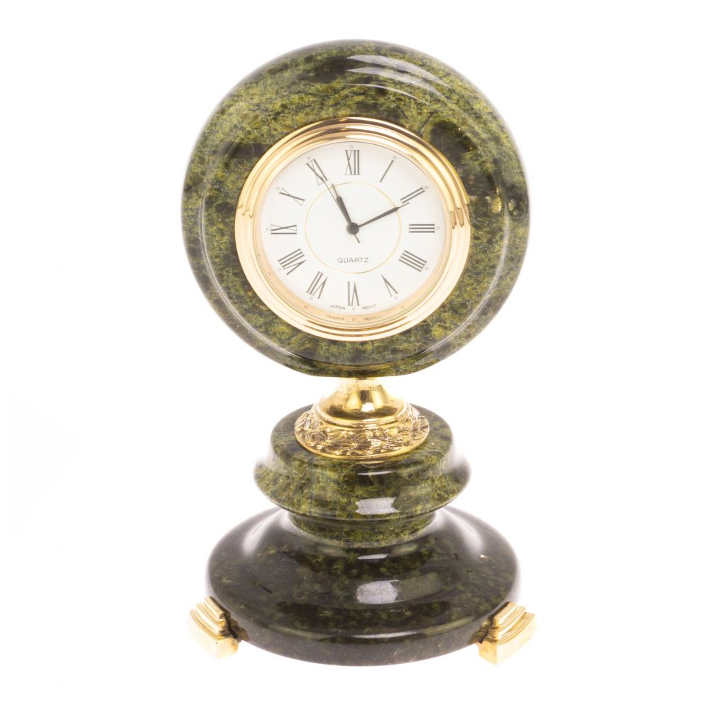 Часы настольные бронзовые из натуральных камней Мрамор и Змеевик Stone Clock