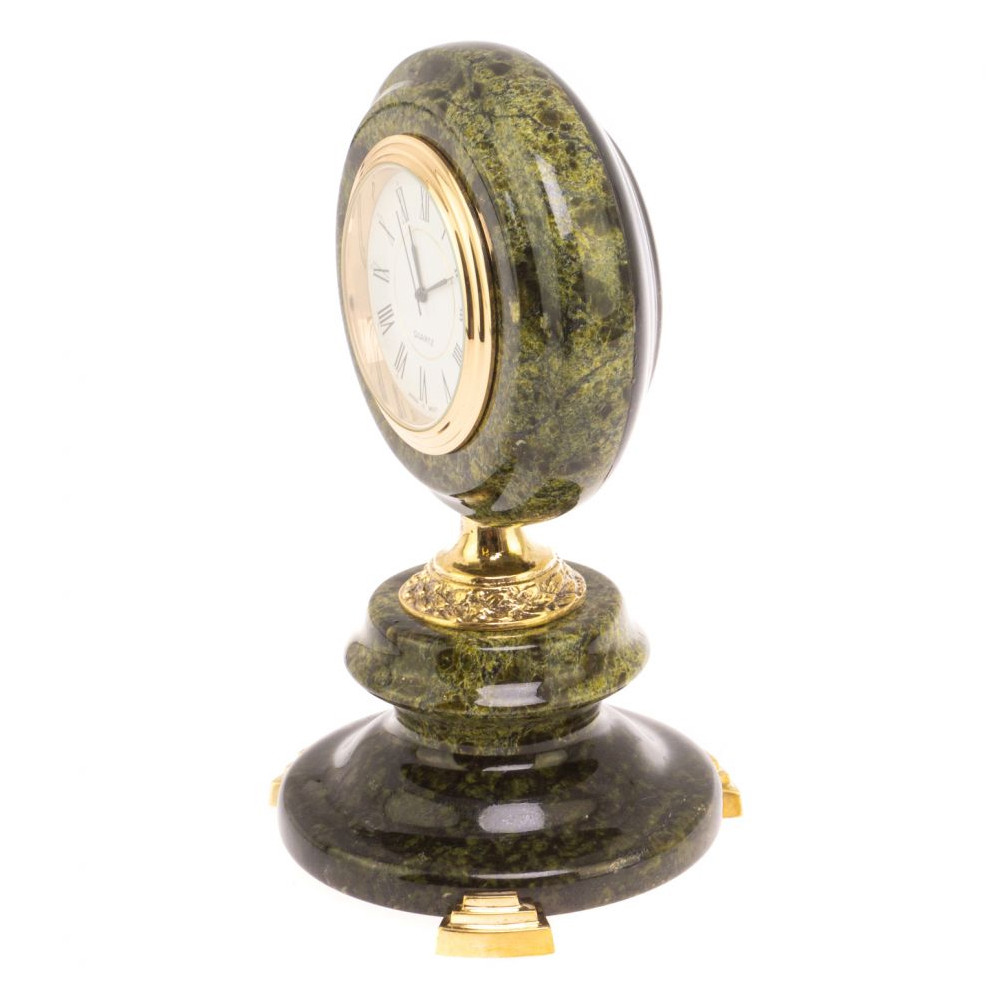 Часы настольные бронзовые из натуральных камней Мрамор и Змеевик Stone Clock