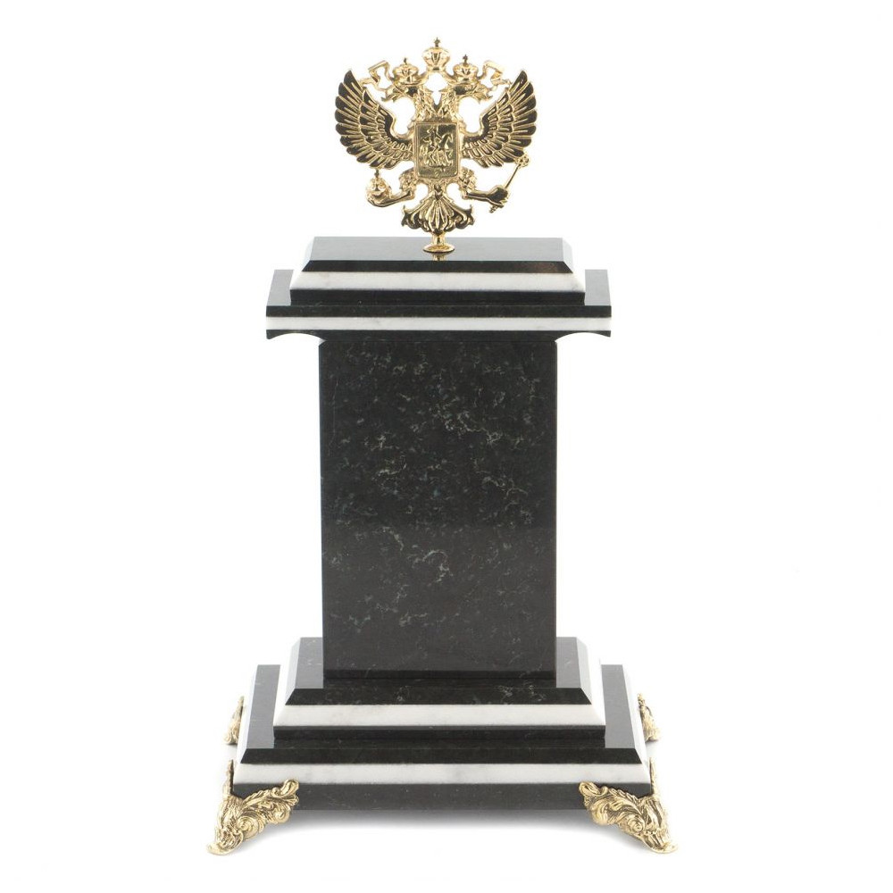 Часы настольные бронзовые с Гербом России из натурального камня Змевик Stone Clock