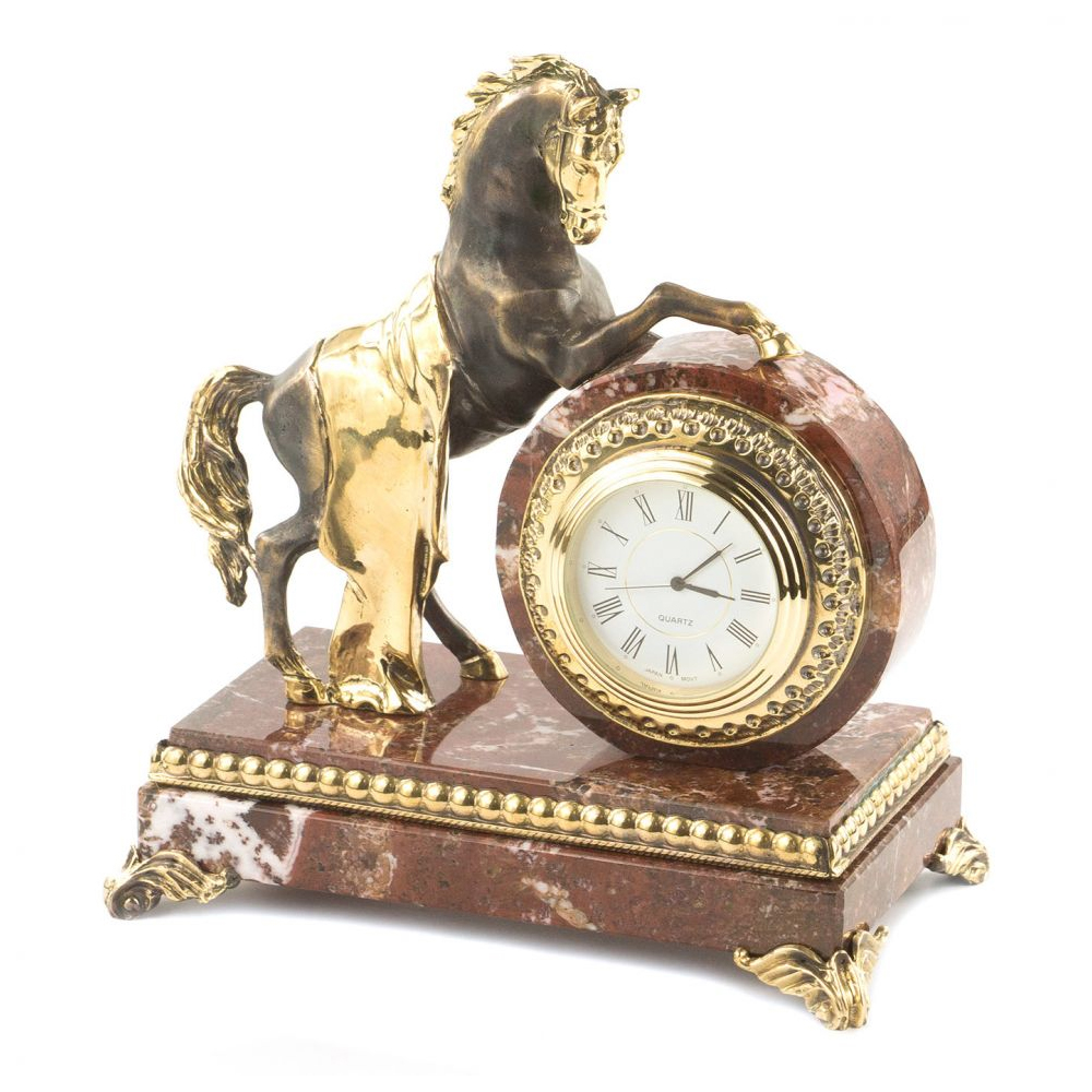 Часы настольные бронзовые с декором в виде коня Horse Stone Clock