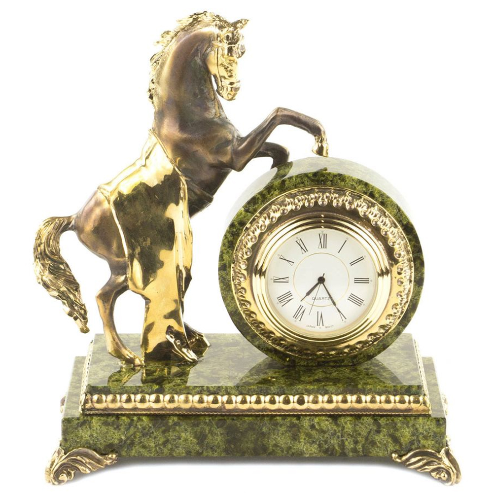 Часы настольные бронзовые с декором в виде коня Horse Stone Clock