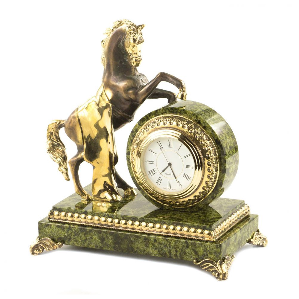 Часы настольные бронзовые с декором в виде коня Horse Stone Clock