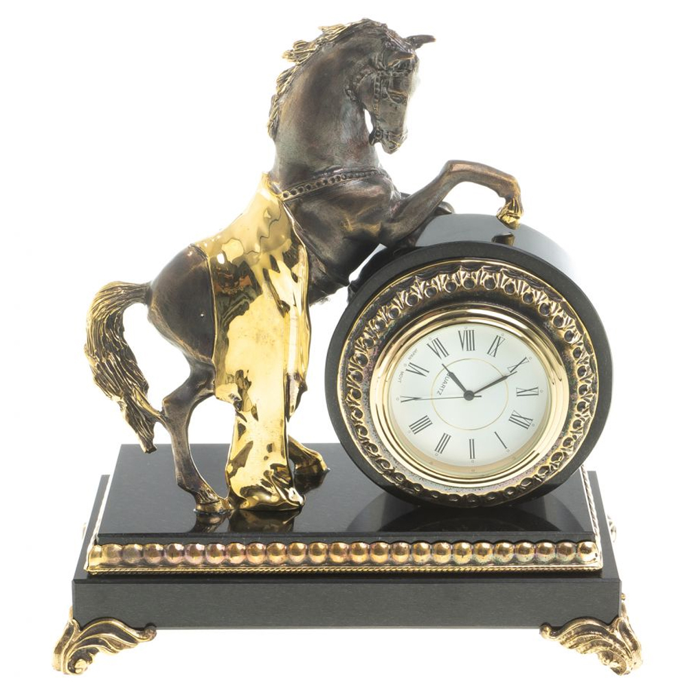 Часы настольные бронзовые с декором в виде коня Horse Stone Clock